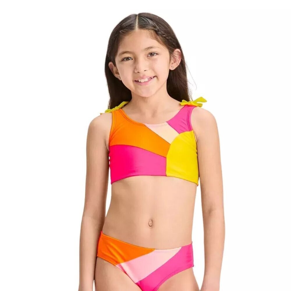 Cat & Jack Youth Girls XS 4/5 Colorblock Sun Ray Bikini Swimsuit Set in Pink 474